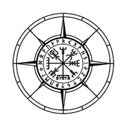 Solsten logo — Vegvísir wayfinder compass with Norse runes